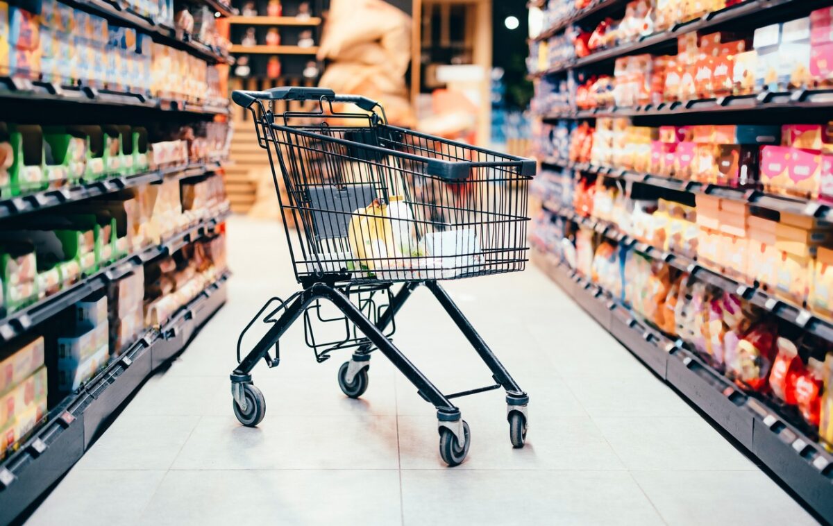 shopping cart with groceries