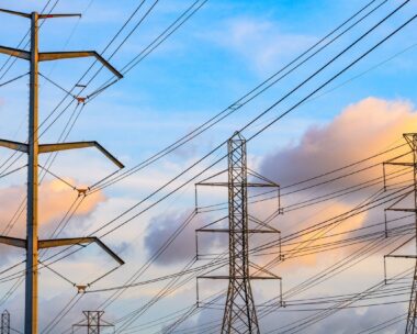 An array of high power electricity transmission lines