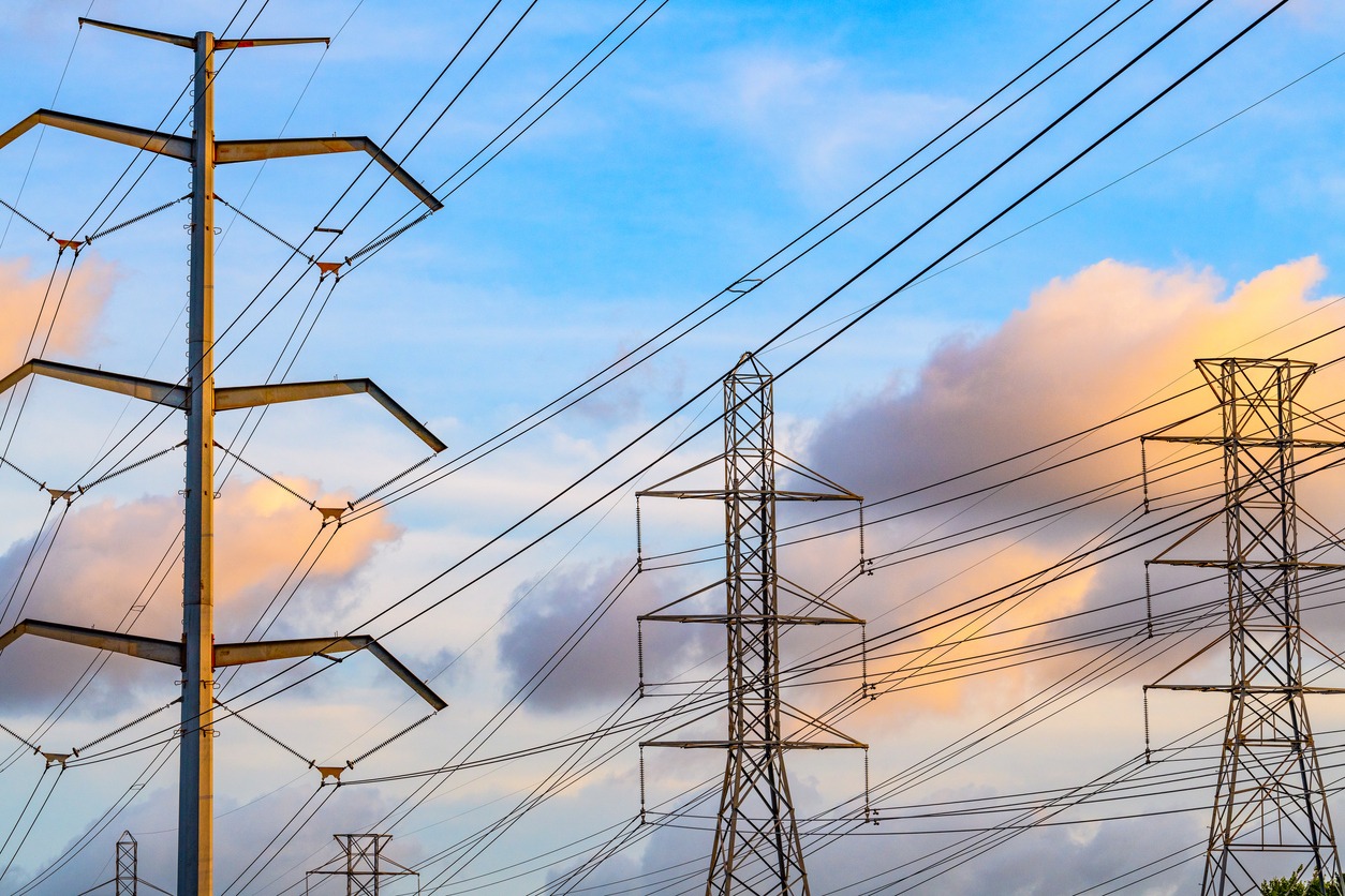 An array of high power electricity transmission lines