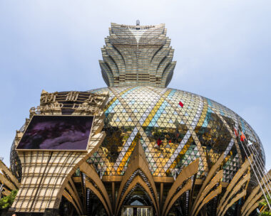 Macau- September 20, 2019: Night view of the Casino Lisboa building, it is one of the most famous hotel casinos in Macau, China.