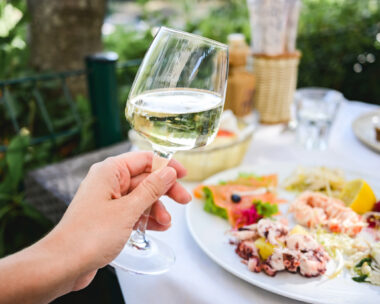 Eating Italian food in a restaurant