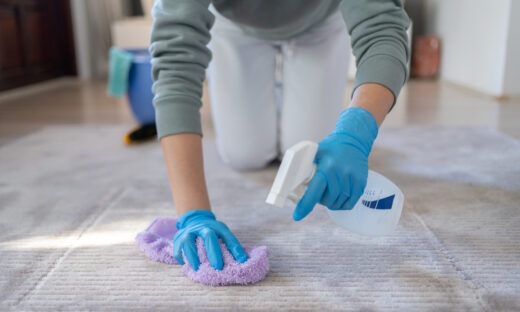 Woman Cleaning Carpet With Brush
