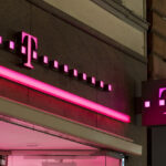 Red Illuminated sign of Telekom Shop