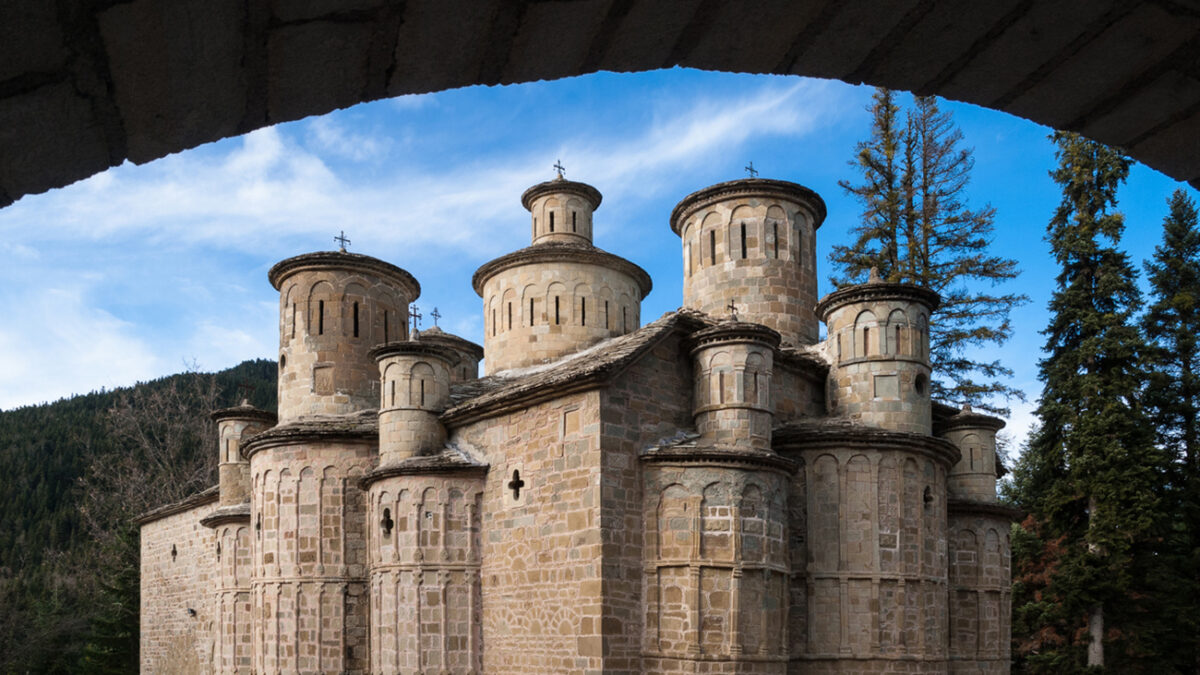Doliana, Greece- December 18, 2011: The famous Church of Holy Cross with its 13 domes in Thessaly