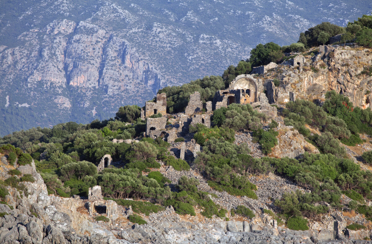 Gemiler Island with church of St. Nicholas, Fethiye, Turkey