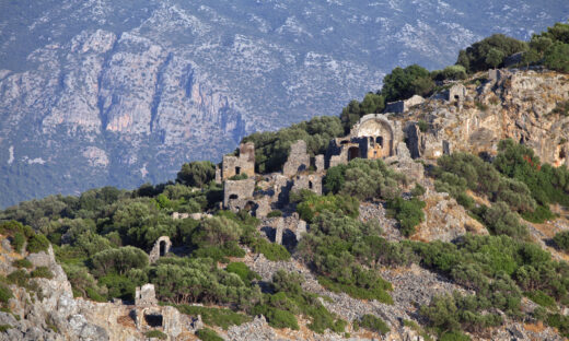Gemiler Island with church of St. Nicholas, Fethiye, Turkey