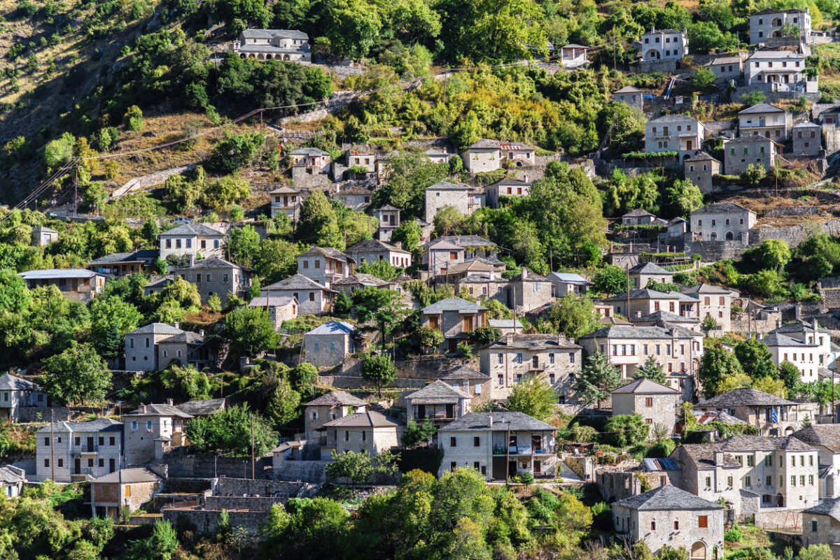 Panoramic view of Traditional Village Syrrako in National Park of Tzoumerka, Greece Epirus