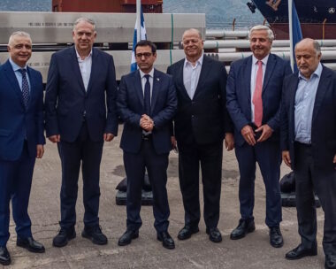 Ο Υπουργός Ανάπτυξης, Τάκης Θεοδωρικάκος με τον Εκτελεστικό Αντιπρόεδρο της Ευρωπαϊκής Επιτροπής, Στεφάν Σεζουρνέ, τον Πρόεδρο της Metlen, Ευάγγελο Μυτιληναίο, τον Υφυπουργό Ανάπτυξης αρμόδιο για θέματα Βιομηχανίας, Λάζαρο Τσαβδαρίδη, τον Ευρωβουλευτή της ΝΔ, Δημήτρης Τσιόδρα και την Γενική Γραμματέα Ιδιωτικών Επενδύσεων, Στελλίνα Σιαράπη