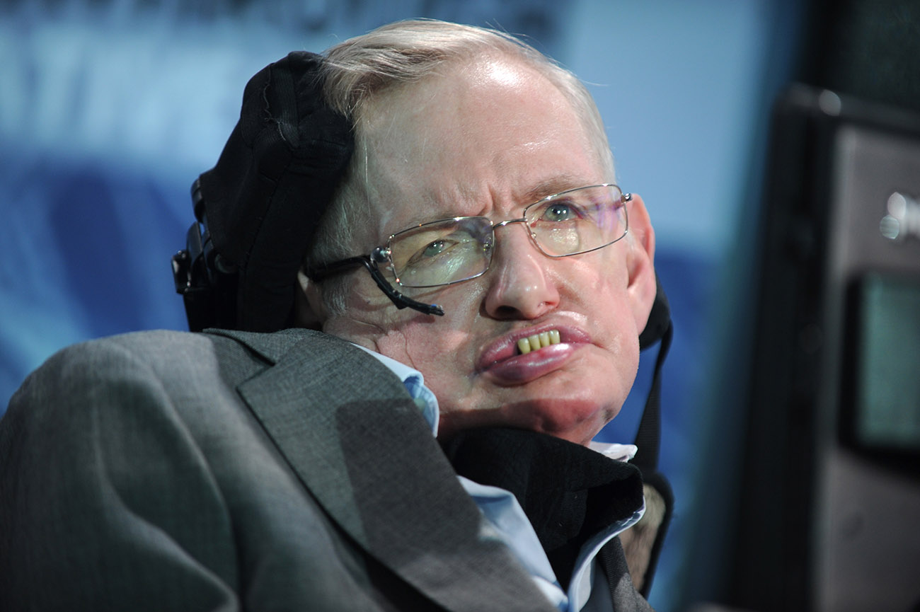 NEW YORK, NEW YORK - APRIL 12: Cosmologist Stephen Hawking attends the New Space Exploration Initiative 'Breakthrough Starshot' Announcement at One World Observatory. Stephen William Hawking CH, CBE, FRS, FRSA is an English theoretical physicist, cosmologist, author and Director of Research at the Centre for Theoretical Cosmology within the University of Cambridge on April 12, 2016 in New York City Credit: Hoo-Me.com / MediaPunch/IPX