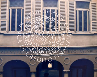 A logo of Mediobanca is pictured at Mediobanca headquarters in Milan