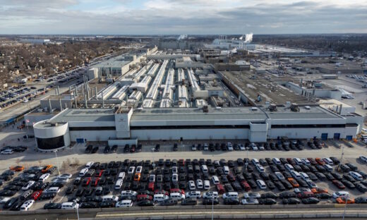 A drone view of Stellantis's Chrysler Windsor Assembly facility in Windsor