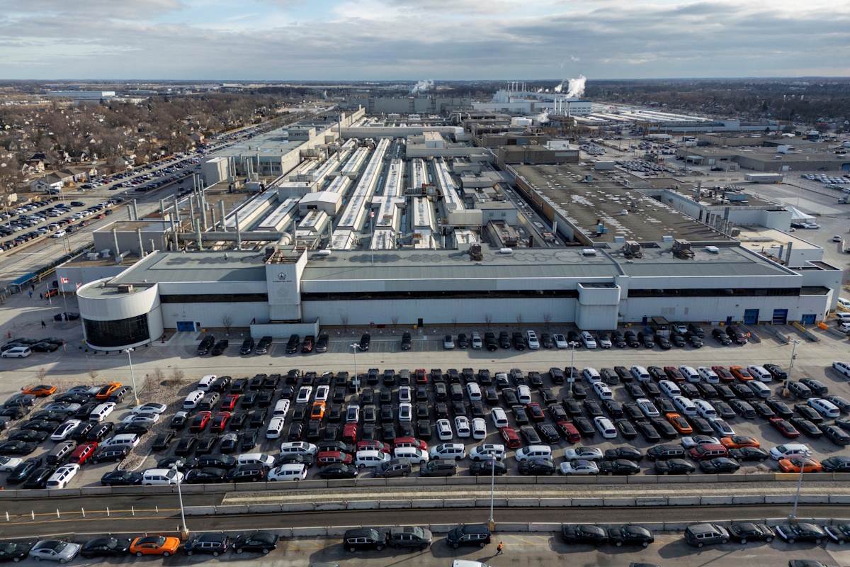 A drone view of Stellantis's Chrysler Windsor Assembly facility in Windsor