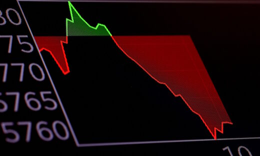 A stock chart is displayed on a screen