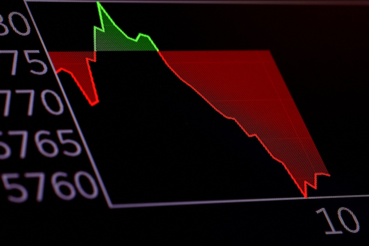A stock chart is displayed on a screen