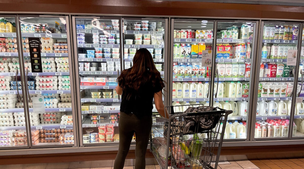 A woman shops in a supermarket
