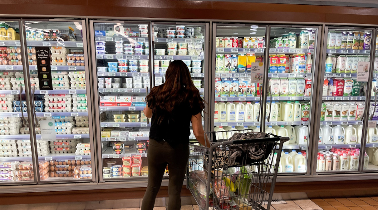 A woman shops in a supermarket