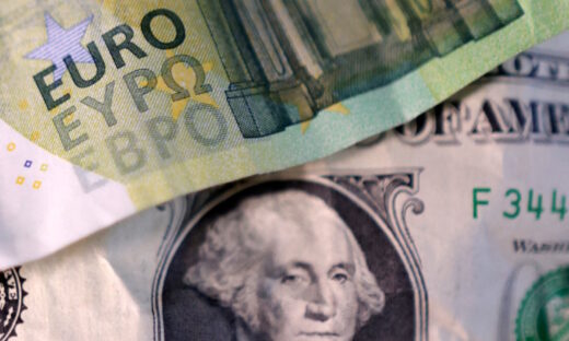 US dollar and Euro banknotes