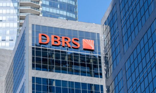 Sign of DBRS on the headquarters in Toronto, Canada