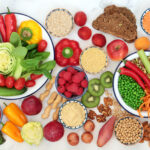 Low glycemic health food for diabetics also high in antioxidants, vitamins, minerals, smart carbs & omega 3 fatty acids. Below 55 on the GI index. Top view on marble.