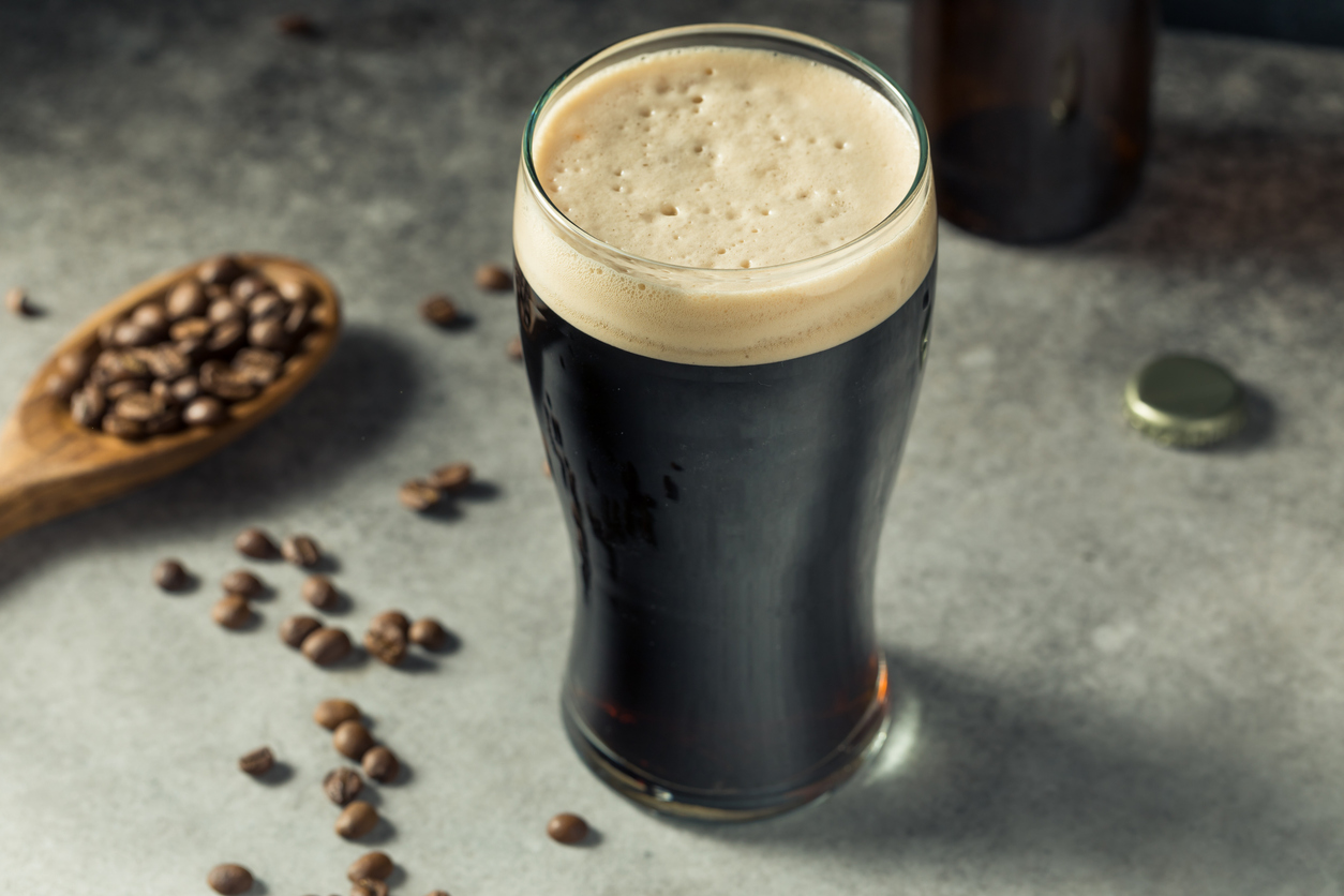 Boozy Refreshing Coffee Stout Beer in a Pint Glass