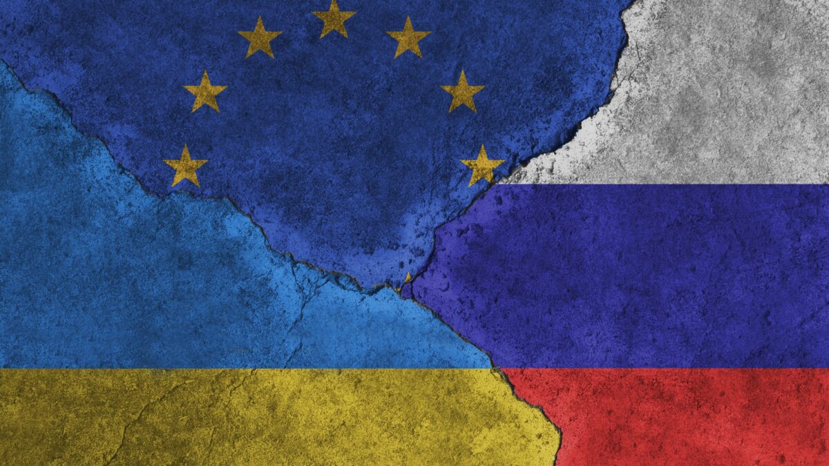 Ukraine vs EU vs Russia national flags