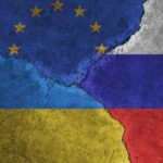 Ukraine vs EU vs Russia national flags