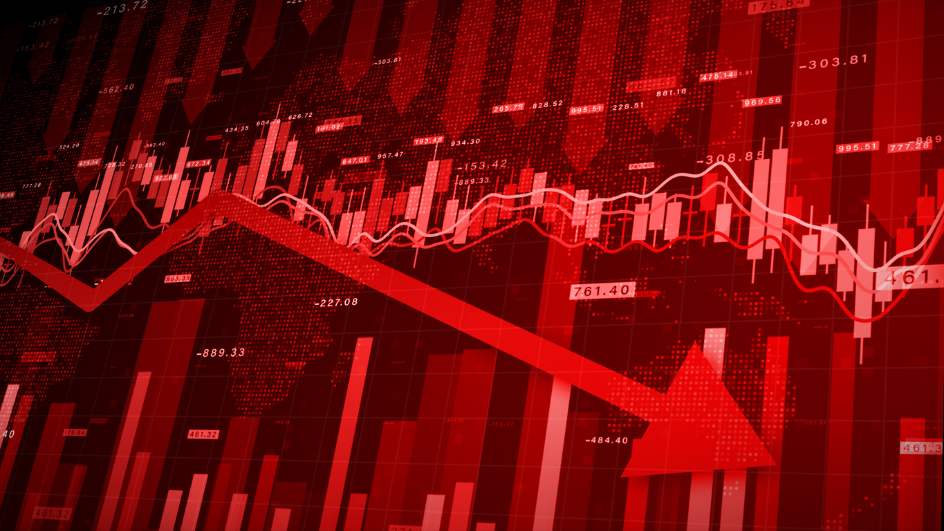 Recession Global Market Crisis Stock Red Price Drop Arrow Down Chart Fall