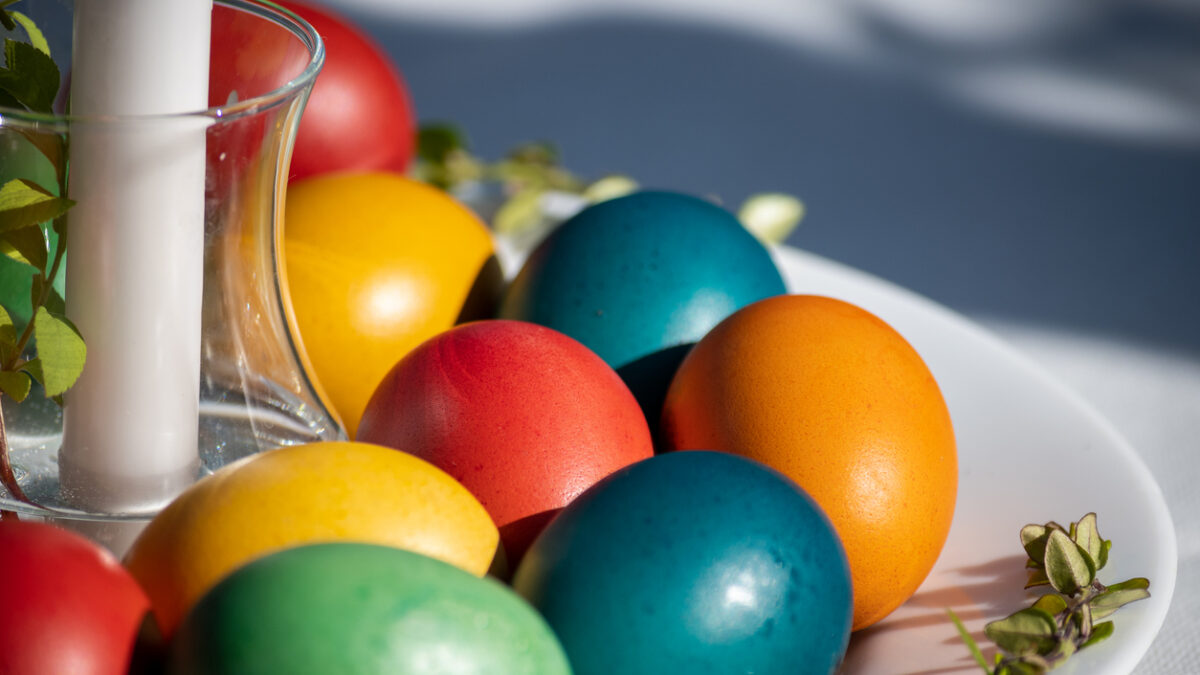 Celebration of Christianity, Orthodoxy, and Ukrainian Culture Easter eggs are a celebration of Christianity, orthodoxy, and Ukrainian culture. This photo provides a close-up view of brightly colored Easter eggs against a light natural phenomenon background.