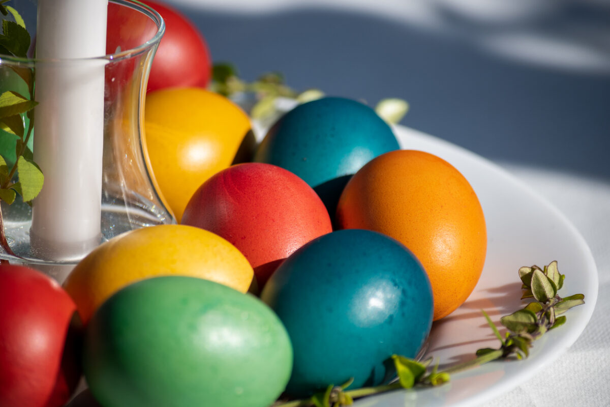 Celebration of Christianity, Orthodoxy, and Ukrainian Culture Easter eggs are a celebration of Christianity, orthodoxy, and Ukrainian culture. This photo provides a close-up view of brightly colored Easter eggs against a light natural phenomenon background.