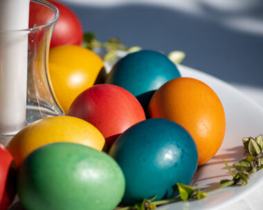 Celebration of Christianity, Orthodoxy, and Ukrainian Culture Easter eggs are a celebration of Christianity, orthodoxy, and Ukrainian culture. This photo provides a close-up view of brightly colored Easter eggs against a light natural phenomenon background.