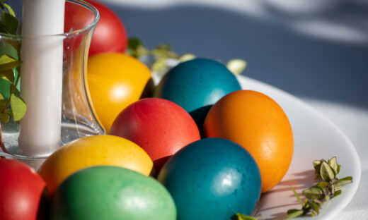 Celebration of Christianity, Orthodoxy, and Ukrainian Culture Easter eggs are a celebration of Christianity, orthodoxy, and Ukrainian culture. This photo provides a close-up view of brightly colored Easter eggs against a light natural phenomenon background.