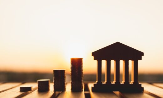 Bank symbol with with coins stack