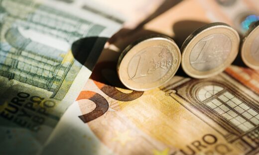 euro banknotes and coins