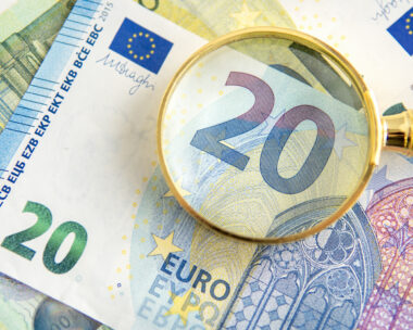 Magnifying glass on 20 euro banknote