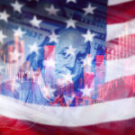 Trading graph with american flag