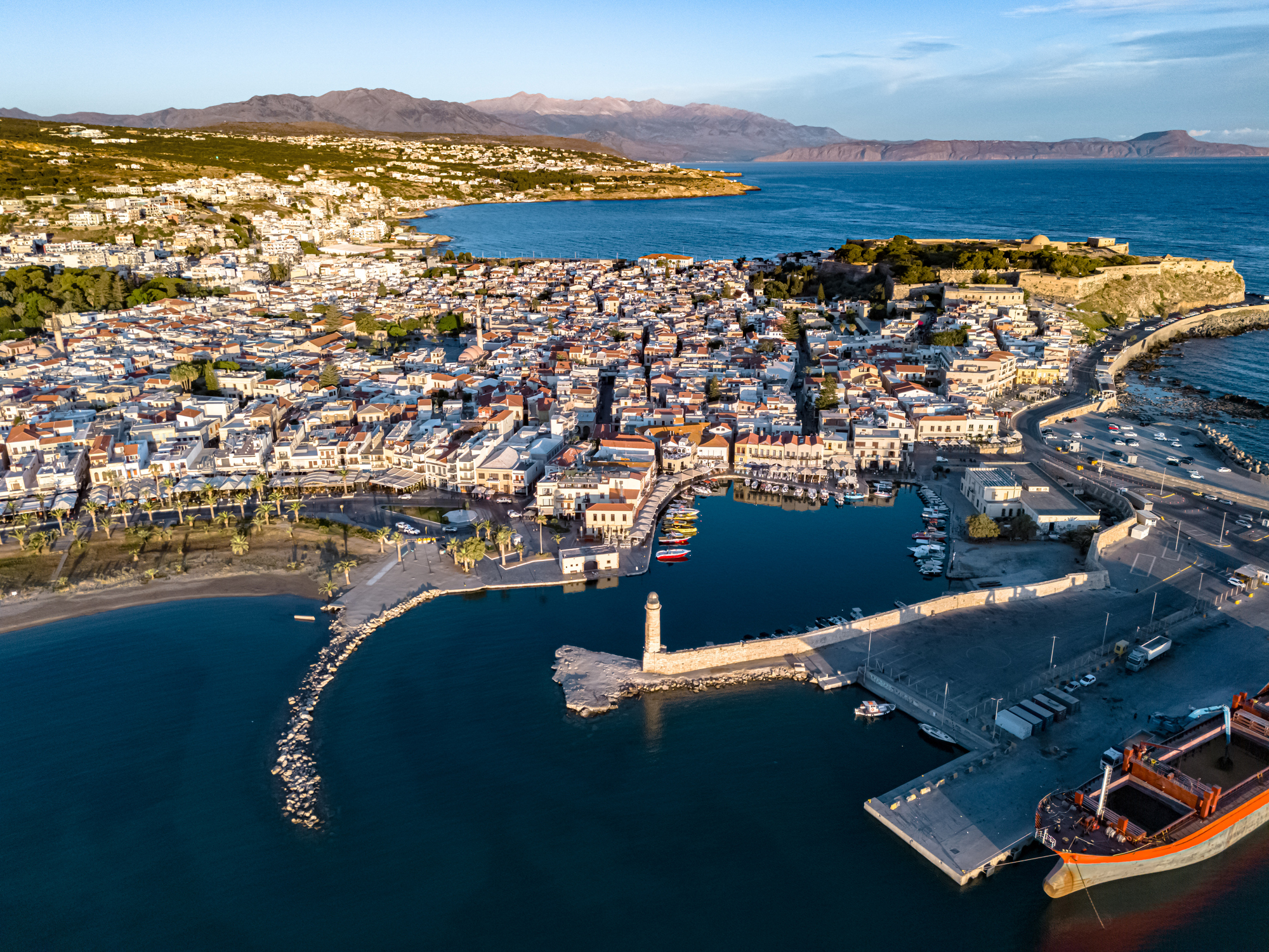 Aerial view of the city of Rethymno, Crete, Greece.