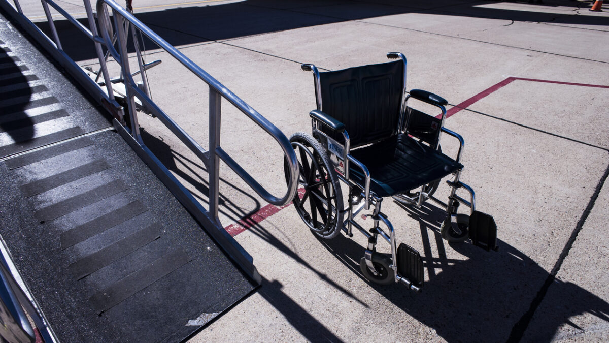 A slope for a wheelchair to board