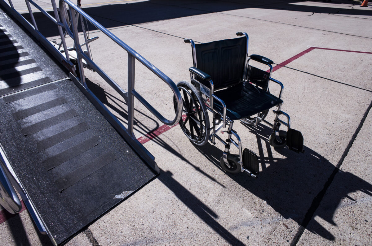 A slope for a wheelchair to board