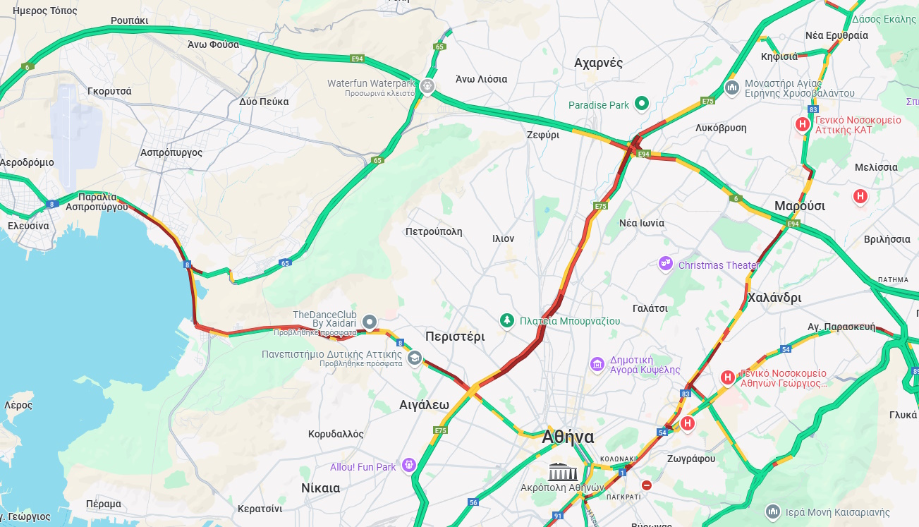 Χάρτης με την κίνηση από την google