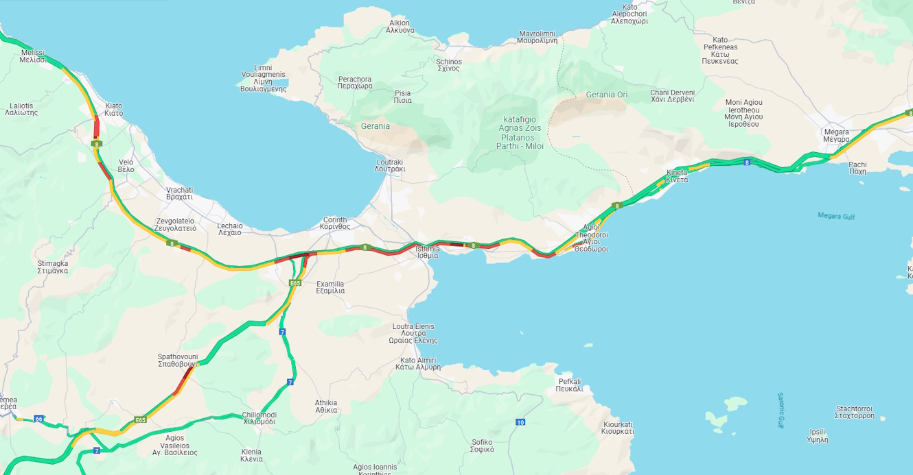 Κίνηση στην Αθηνών - Κορίνθου και την Ολυμπία οδό