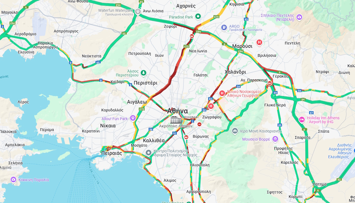 Η κίνηση στους δρόμους της Αθήνας όπως φαίνεται στους χάρτες της Google