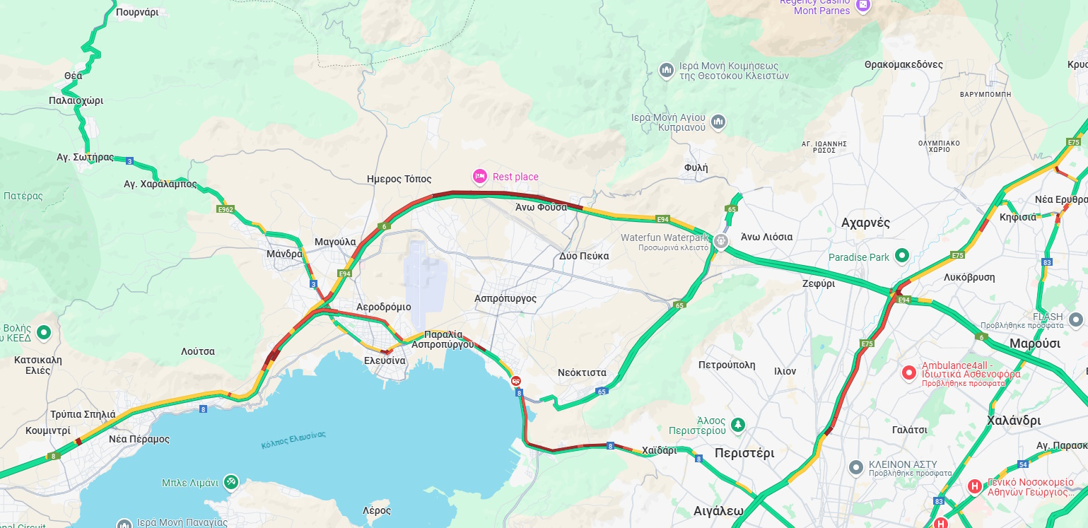 Κίνηση από τους χάρτες τις Google στις 13:00
