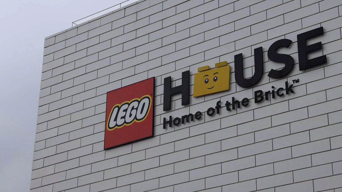 A view shows the Lego logo outside their headquarters in Billund, Denmark, April 25, 2024. REUTERS/Jacob Gronholt Pedersen