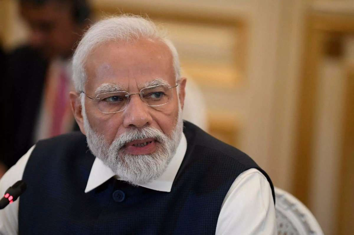 FILE PHOTO: India's Prime Minister Narendra Modi speaks during a meeting at The Ministry of Foreign Affairs in Paris France July 14, 2023.