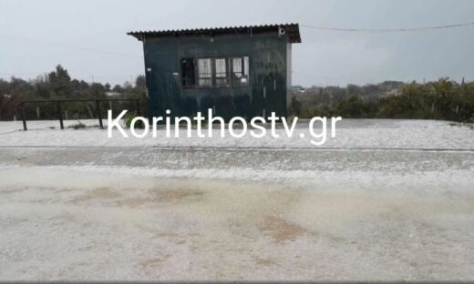 Ισχυρή χαλαζόπτωση στην Κορινθία