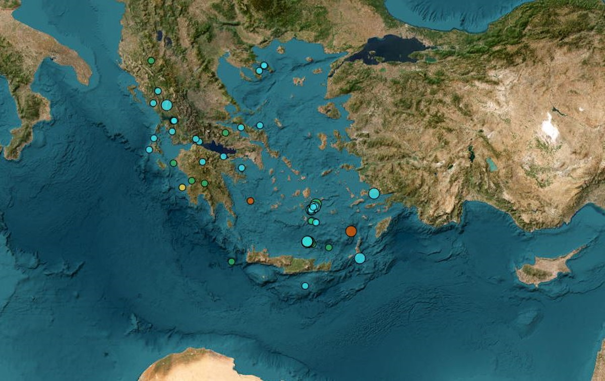 Χάρτης με σεισμούς στην Ελλάδα