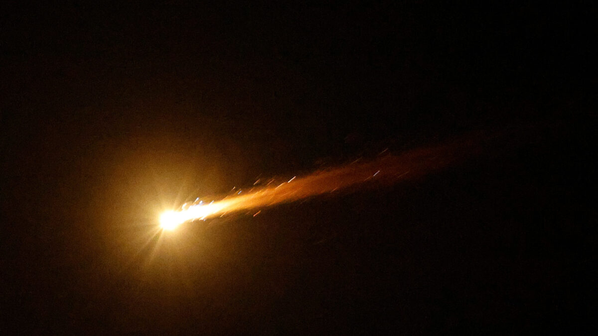 The interception of a missile, that the Israeli military said to have been fired from Yemen, is seen from the city of Ashkelon, Israel, May 18, 2025. REUTERS