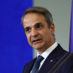 Ο Πρωθυπουργός, Κυριάκος Μητσοτάκης στη διάρκεια της κοινής συνέντευξης Τύπου με τον Καγκελάριο, Φρίντριχ Μερτς στο Βερολίνο