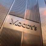 Signage is seen outside the Moody's Corporation headquarters