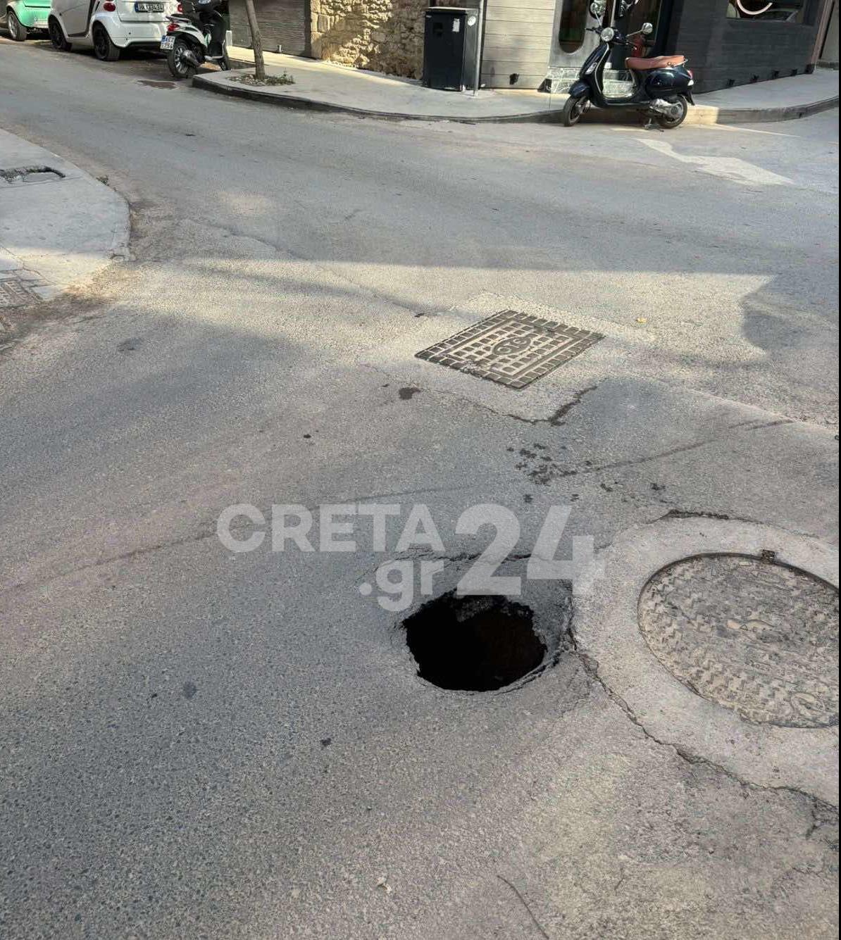 Τρύπα σε δρόμο του Ηρακλείου